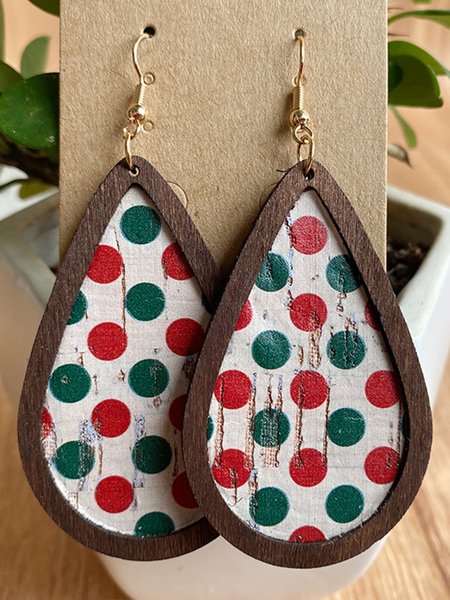

Vintage Polka Dot Wood Splicing Earrings, As picture, Earrings
