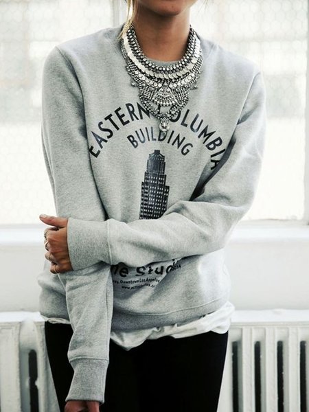 

Daily Printed Casual Sweatshirt, Gray, Hoodies and Sweatshirts
