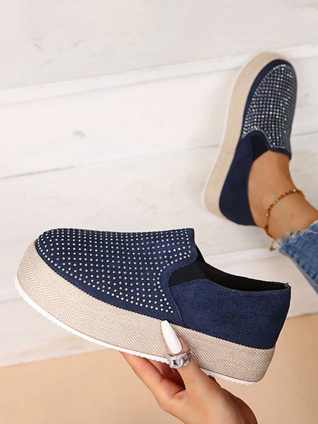 

Simple Rhinestone Stitching Platform Shoes, Purplish blue, Flat & Loafers