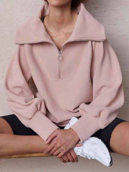 

Lapel Long sleeve Solid Regular fit Sweatshirt, Pink, Hoodies and Sweatshirts