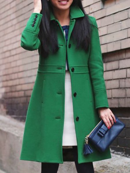 

Solid Elegant Long Sleeve Overcoat, Green, Coats
