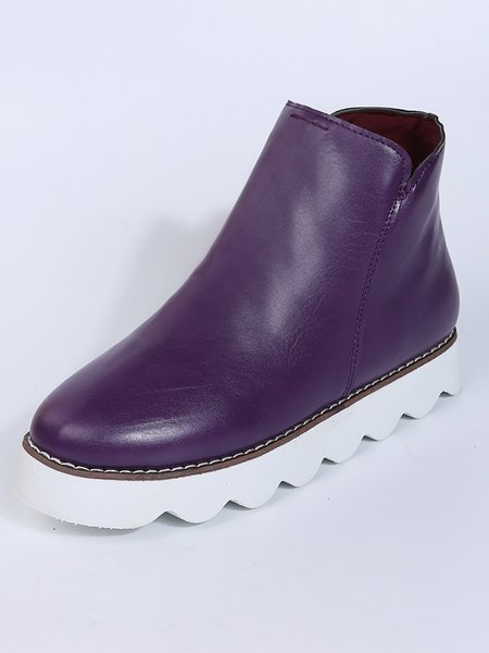 

Simple Plain Zipper Wedge Shoes, Purple, Boots