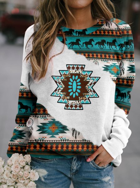 

Off Shoulder Tribal Casual Sweatshirts, Multicolor, Hoodies & Sweatshirts
