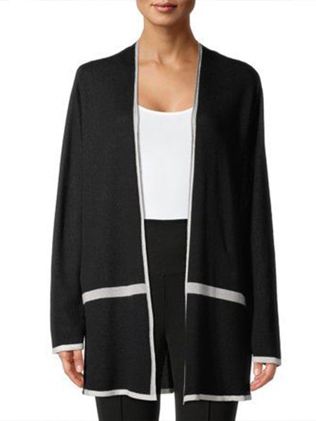

Vintage Casual Simple Basics V Neck Loosen Outerwear, Black, Coats