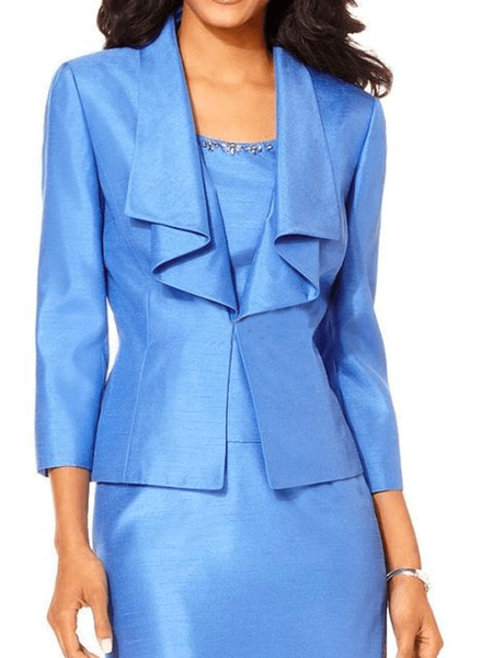 

Fall Elegant Plain Elegant Lady Three Quarter Work Formal Outerwear, Blue, Blazers