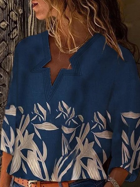 

Long Sleeve Shift Asymmetrical Shirts & Tops, Navy blue, Tops