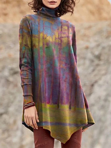 

High Neck Elegant Shirts & Tops, Multicolor, Long sleeve tops