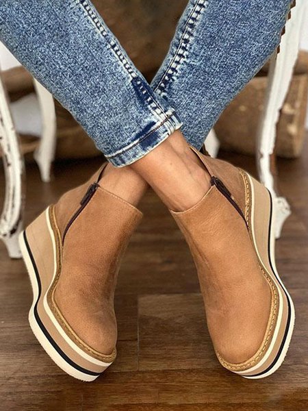 

Semplice Cerniera Cuneo Scarpe Piatte Scarpe, Marrone chiaro, Platform