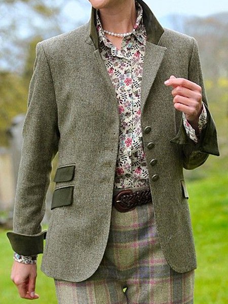 

Lapel Vintage Regular Fit Outerwear, Army green, Outerwear