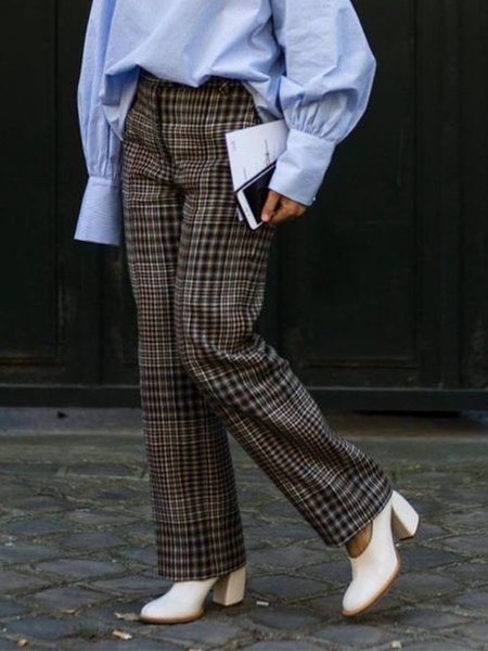 

Vintage Casual Elegant Regular Fit Pants, Coffee, Wide Leg Pants