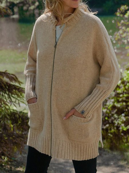 

Casual Loosen High Neck Outerwear, Khaki, Coats