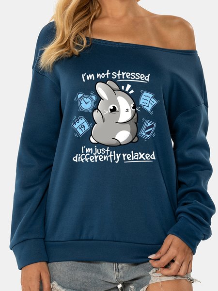 

Unocis Stressed Bunny Off Shoulder Sweatshirt, Blue, Sweatshirts