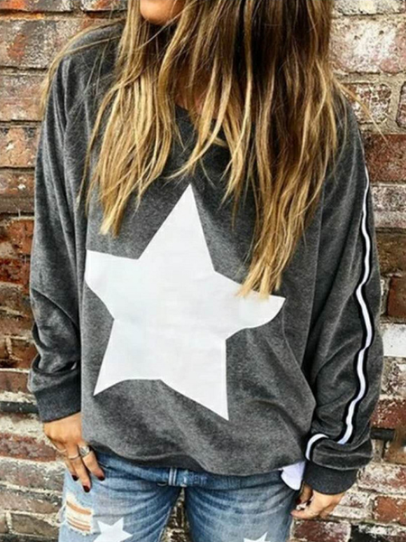 

Star Crew Neck Casual Sweatshirt, Gray, Hoodies & Sweatshirts