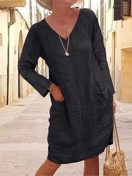 

Cotton Blends Pockets Casual Dresses, Black, Mini Dresses