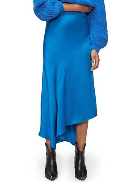

Vintage Sweet Elegant Simple Regular Fit Skirts, Blue, Midi Skirts