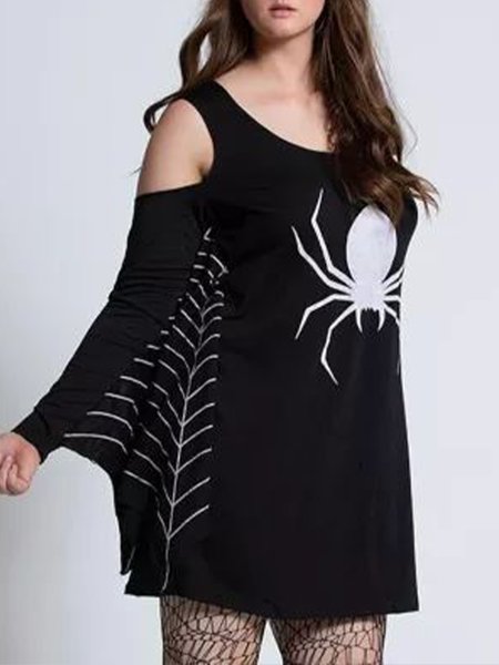 

Batwing Crew Neck Casual Halloween Top, Black, Tops
