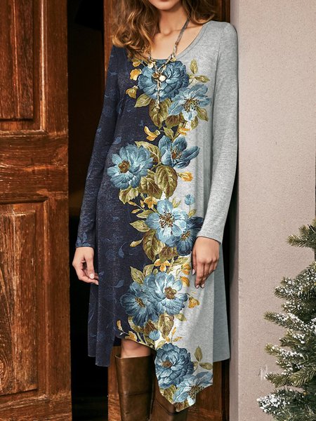 

Round Neck Dresses, Blue, Midi Dresses