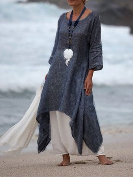 

Casual Long Sleeves Plain Weaving Dress Not Include Bottoms, Dark_blue, Maxi Dresses
