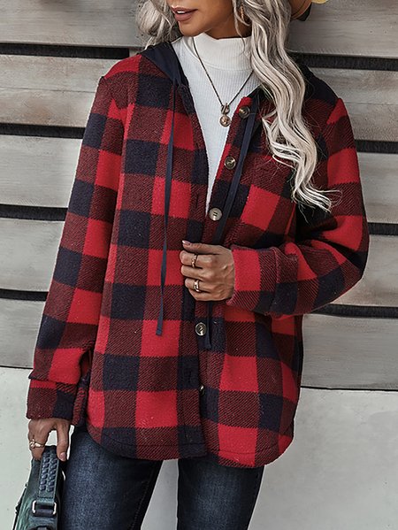 

Hooded Off Shoulder Vintage Outerwear, Reddish black, Outerwear