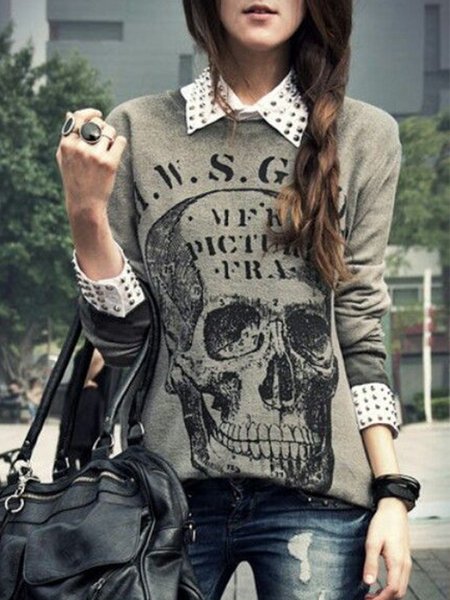 

Skull Casual Long Sleeve Sweatshirt, As picture, Hoodies and Sweatshirts