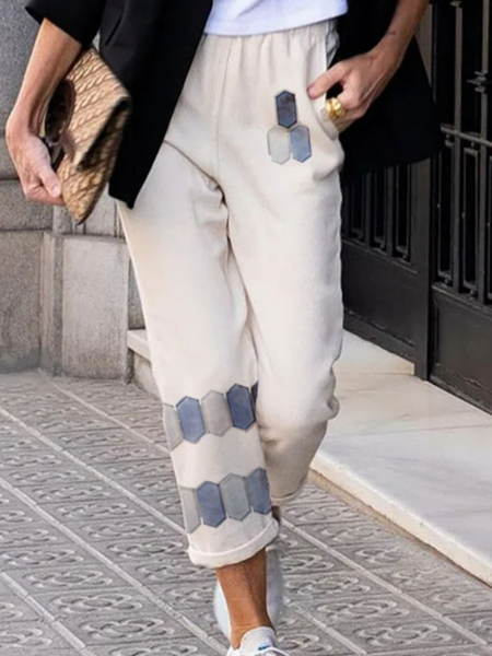 

Stretch waistband printed Capris, White, Pants