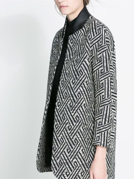 

Geometric Crew Neck Loosen Daily Outerwear, Black, Blazers