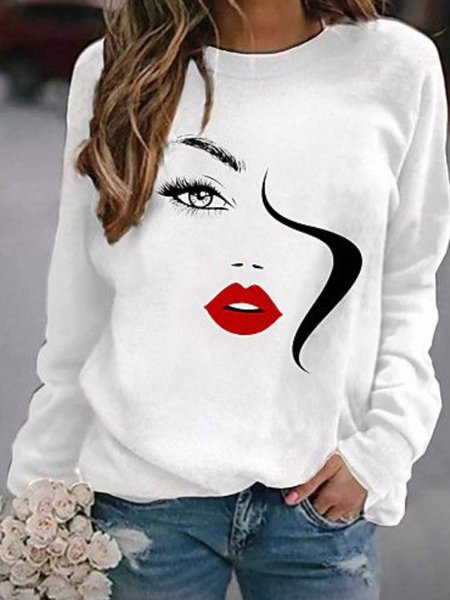 

Crew Neck Casual Sweatshirt, White, Hoodies & Sweatshirts