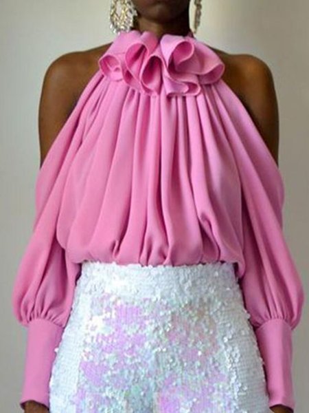 

Vintage Elegant Lady Sweet Plain Regular Fit Top, Pink, Blouses and Shirts
