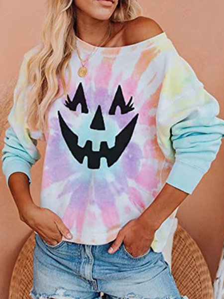 

Long sleeve Printed Loosen V Neck Top, Pink, Tops