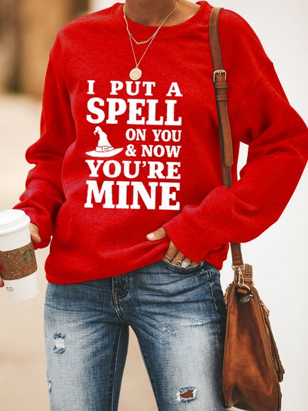 

I Put A Spell On You Women's Casual Crew Neck Sweatshirt, Red, Hoodies&Sweatshirts