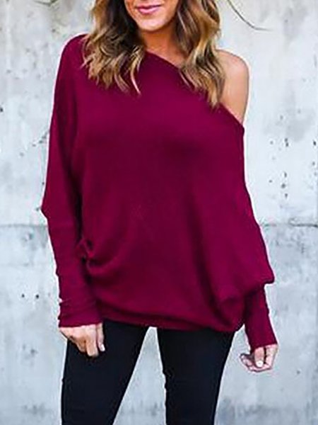 

Boat Neck Vintage Cotton Blends Shirts & Tops, Wine red, Tops