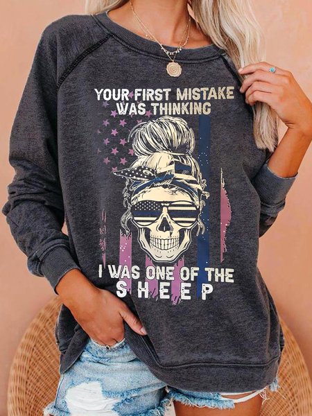 

American Flag Your First Mistake was Thinking I was One of The Sheep Casual Sweatshirt, Gray, Hoodies&Sweatshirts