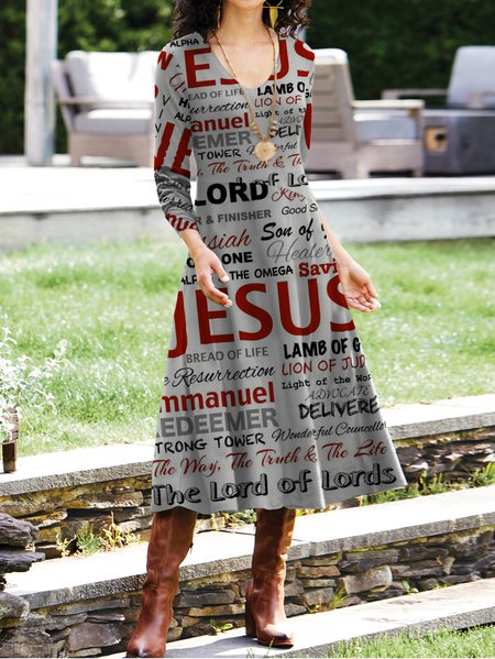 

Casual Letter Cashmere Dresses, As picture, Midi Dresses