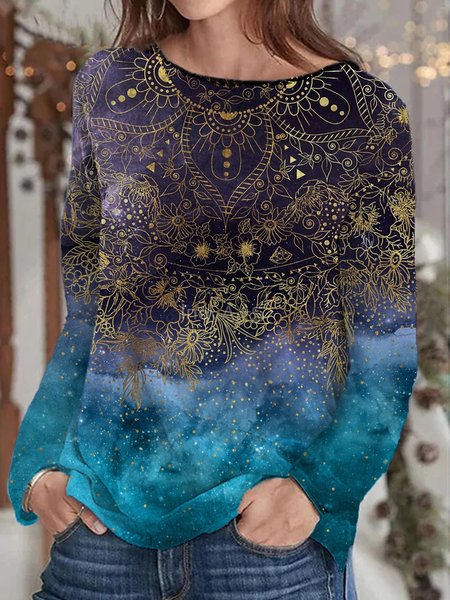 

Casual Printed Loosen Shirts & Tops, Blue, Tops