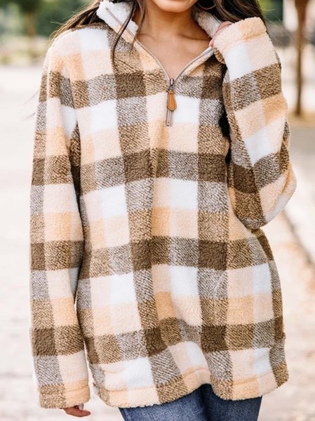 

High Neck Cotton Casual Sweatshirt, Light brown, Hoodies & Sweatshirts