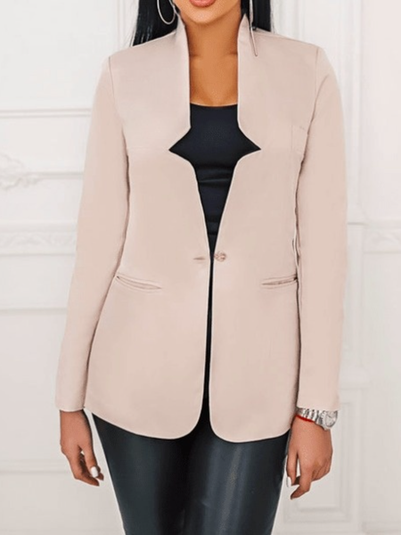 

Fall V Neck Elegant Solid Mid-weight Slightly stretchy Work Formal Outerwear, Pink, Blazers