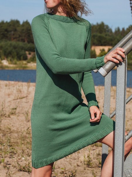 

Crew Neck Simple Dresses, Green, Midi Dresses