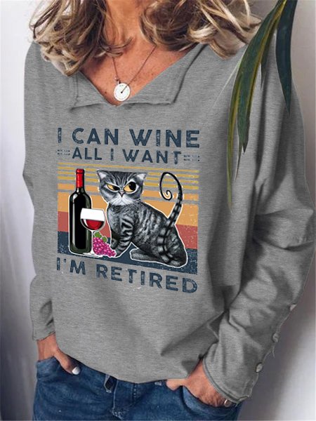 

Funny Cat Print Lapel Long Sleeve Sweatshirt, Gray, Hoodies&Sweatshirts