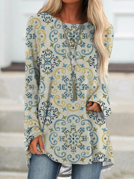 

Floral Jacquard Vintage Casual Shirts & Tops, Multicolor, Tunics