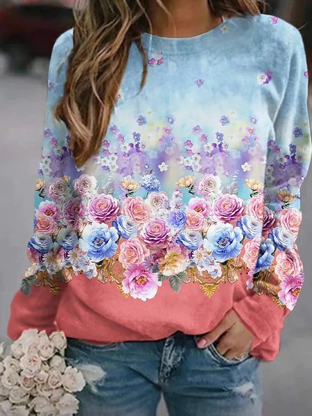 

Floral Print Casual Crew Neck Sweatshirt, Pink, Sweatshirts & Hoodies