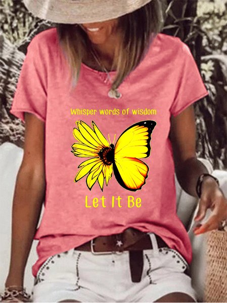 

Whisper Words Of Wisdom Let It Be Sunflower Butterfly T-shirt, Red, T-shirts