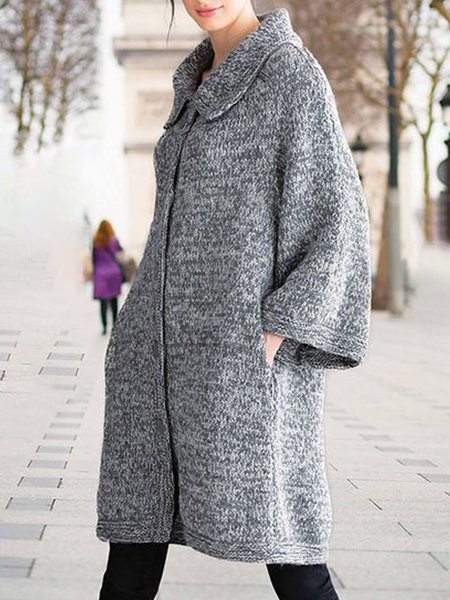 

Long Sleeve Loosen Simple Sweater, Gray, Cardigans
