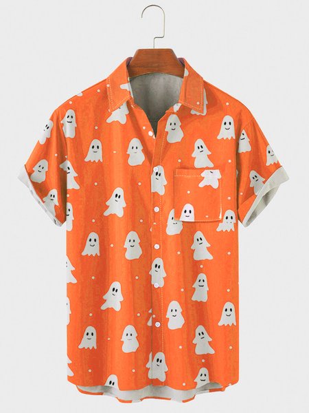 

Halloween Ghost Men's Shirts, Orange, Short Sleeves Shirts