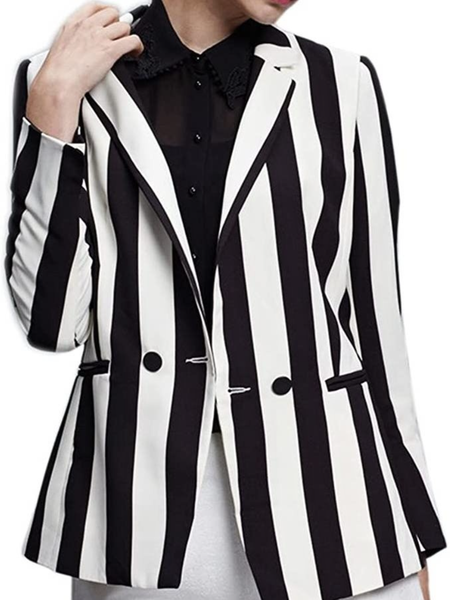 

Fall Striped Simple Loosen Mid-weight Work Formal Outerwear, Stripe, Blazers
