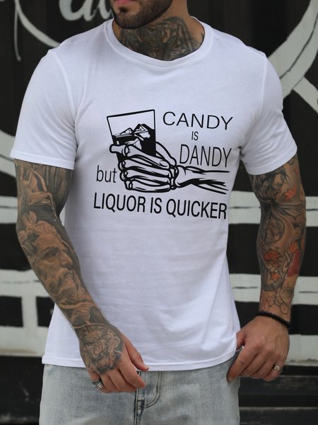 

Candy Is Dandy But Liquor Is Quicker Halloween Casual Short Sleeve Shirts & Tops, White, Hoodies&Sweatshirts