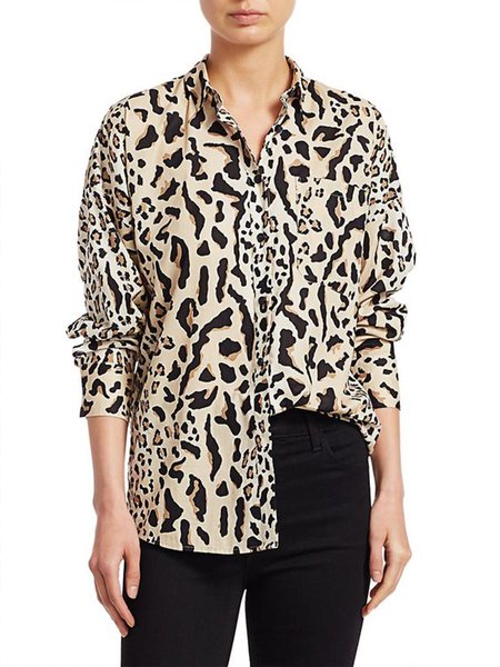 

Vintage Simple Elegant Casual Shirt Collar Regular Fit Shirt, Leopard, Blouses and Shirts