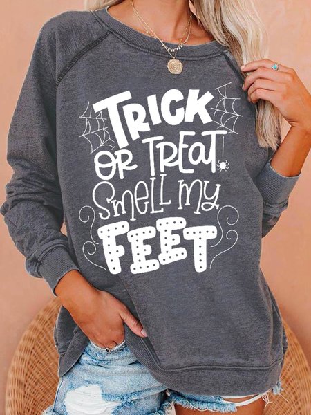 

Trick Or Treat Women's Casual Letter Loosen Sweatshirt, Gray, Hoodies&Sweatshirts