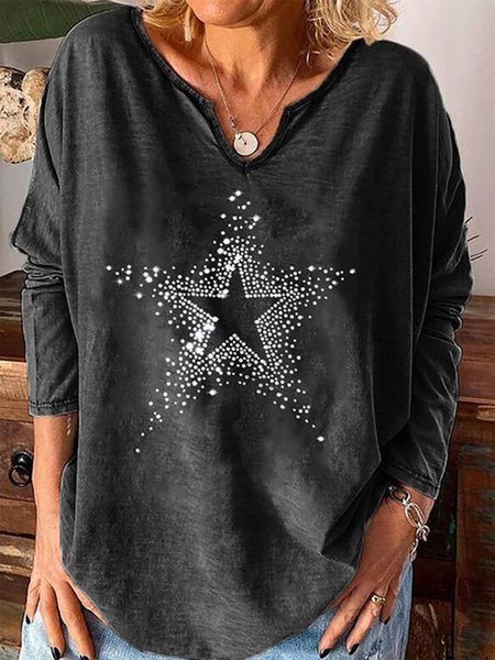 

Vintage Stella Scollo a V Maniche Lunghe taglia grande Casuale Top, Nero, T-Shirts