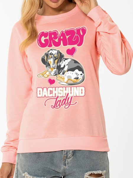 

Unocis Dog Print Crew Neck Long Sleeve Sweatshirts, Pink, Sweatshirts