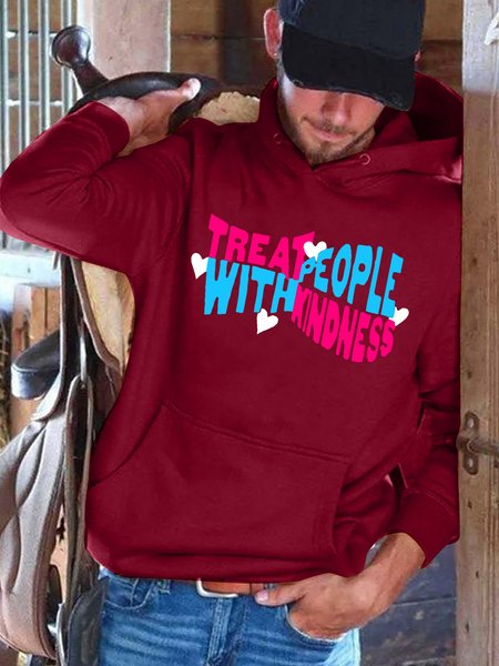 

Treat People With Kindness Casual Hooded Sweatshirt, Red, Hoodies&Sweatshirts